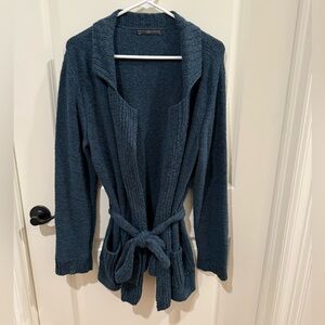 Peruvian Connection Cardigan Sweater Waist Tie Blue Size Large Lagenlook Layer
